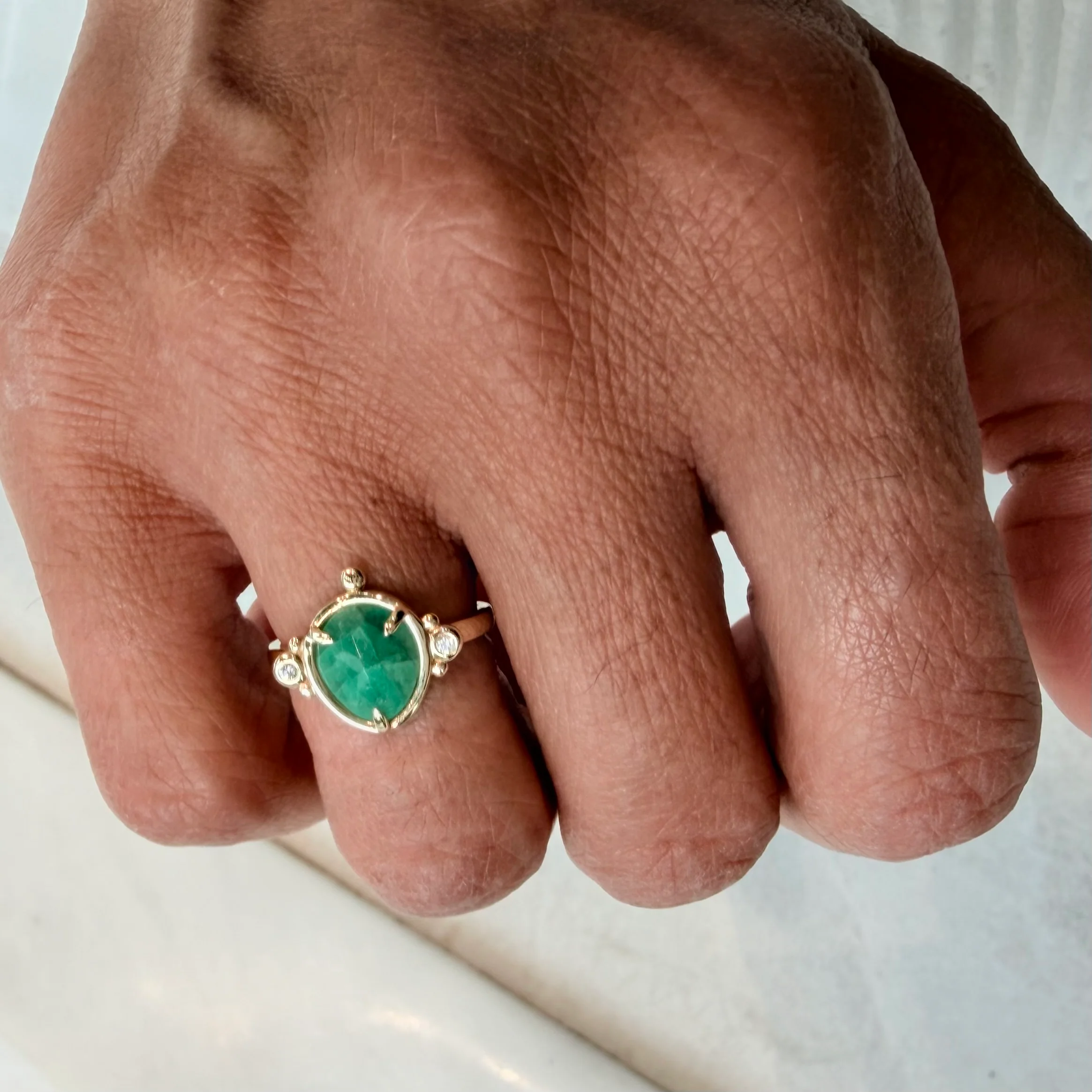 Spring Bloom – 14K Gold Ring with Emerald & Diamonds - Image 2
