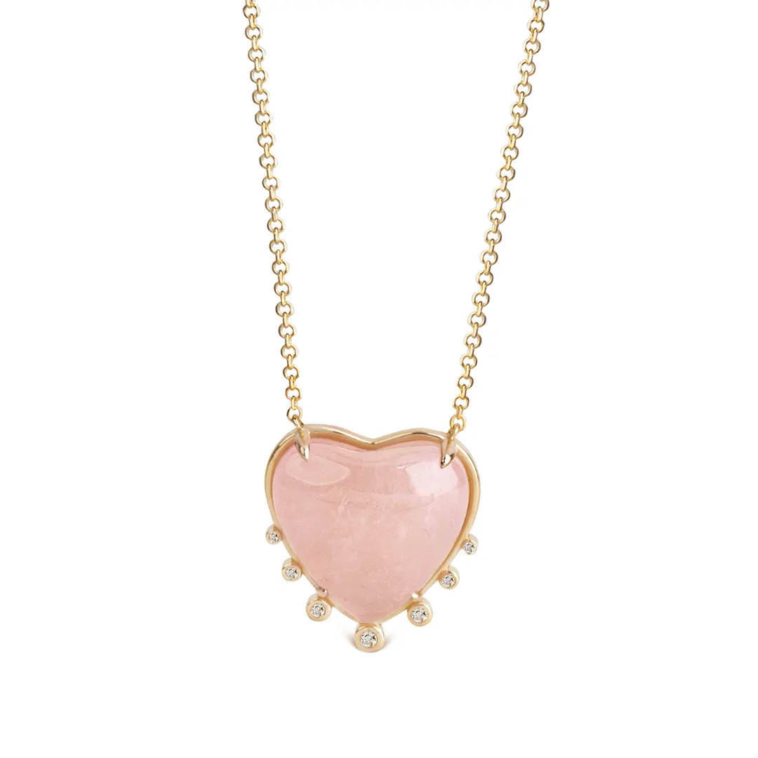 Big Heart Shaped Morganite 14K Gold Necklace with 7 Diamonds - Image 2