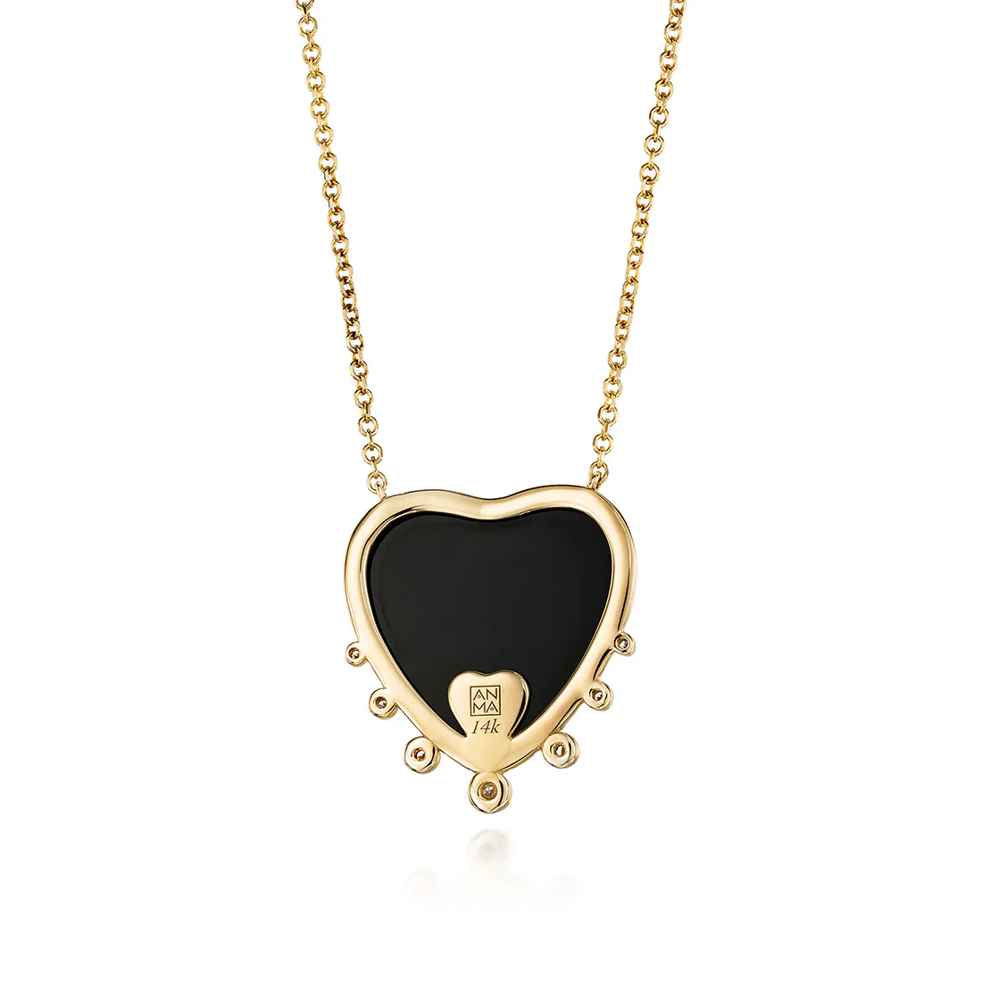 Big Heart Shaped Onyx 14K Gold Necklace with 7 Diamonds - Image 2