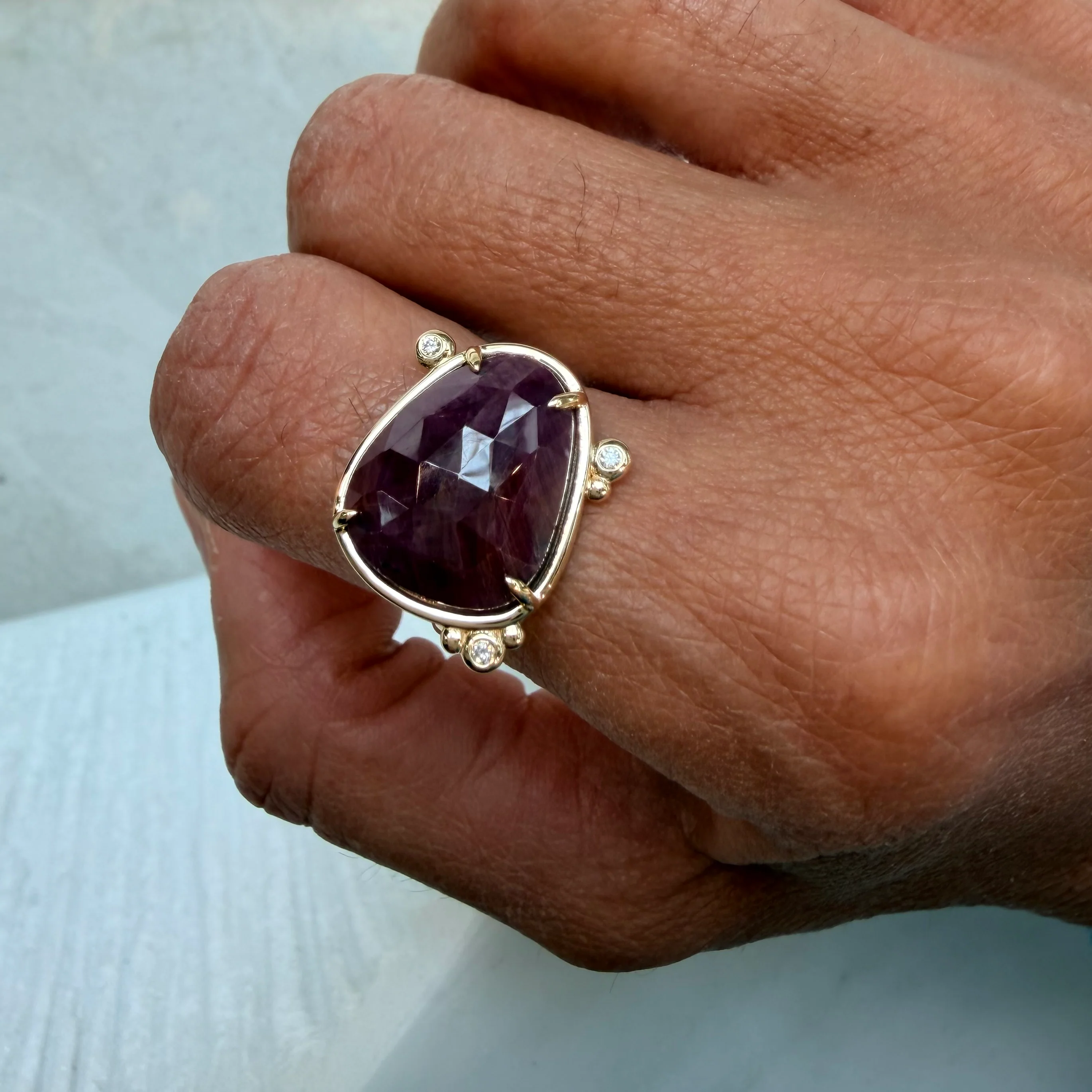 Burning Petal – 14K Gold Ring with Ruby & Diamonds - Image 2