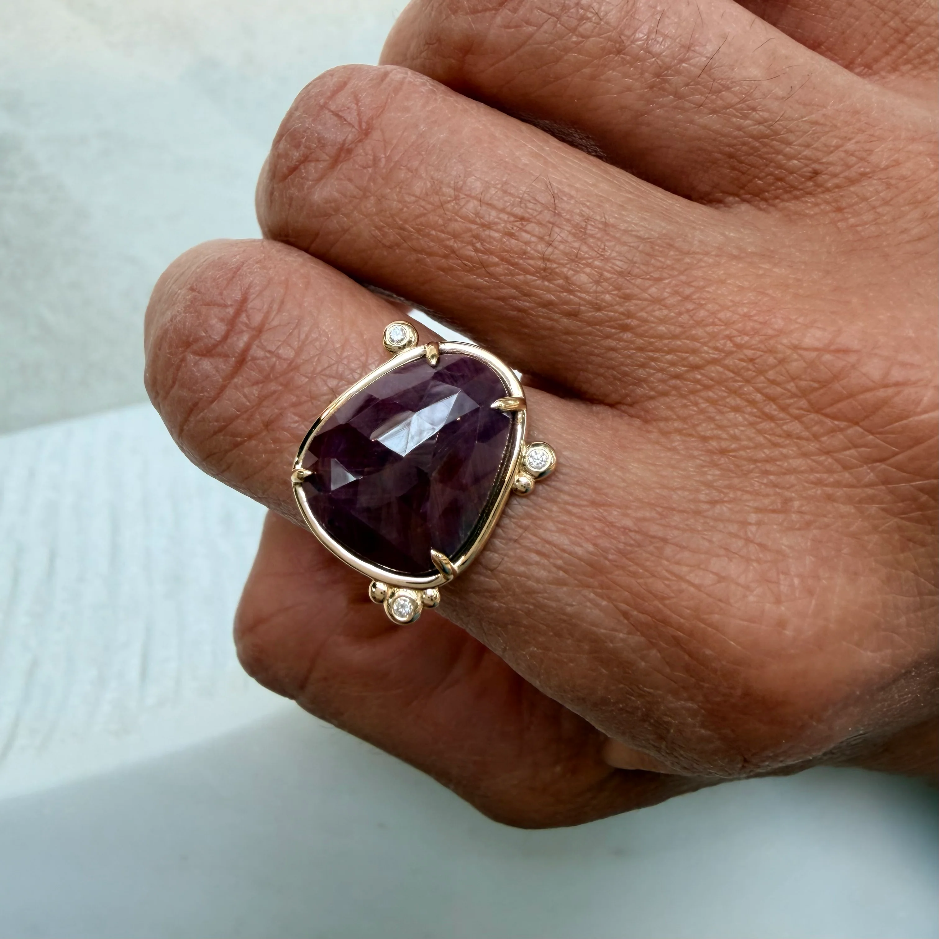Burning Petal – 14K Gold Ring with Ruby & Diamonds - Image 5