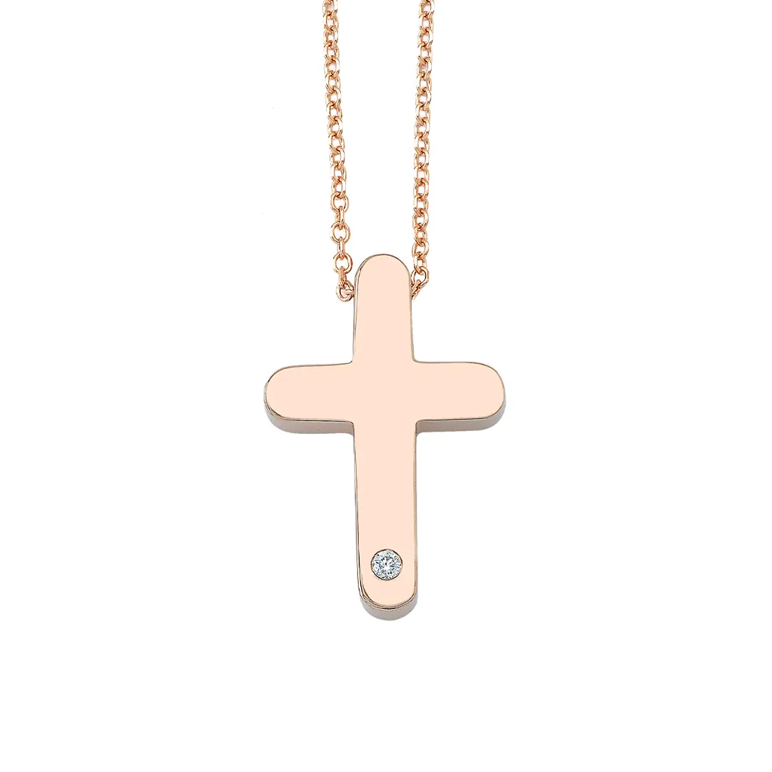 Curved Edges Gold Cross Pendant with Diamond - Image 2