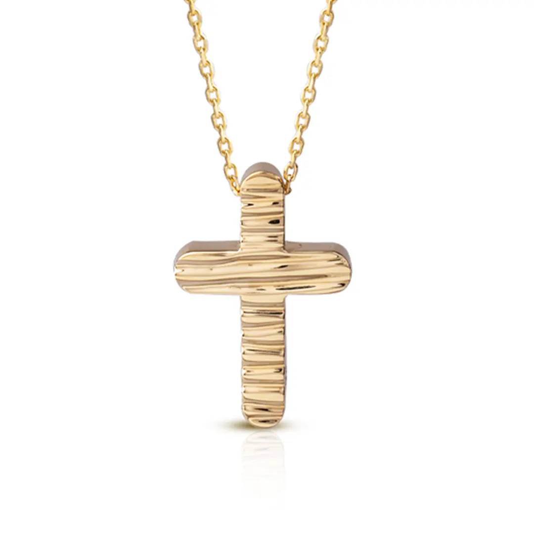 Curved Edges Hammered Gold Cross Pendant