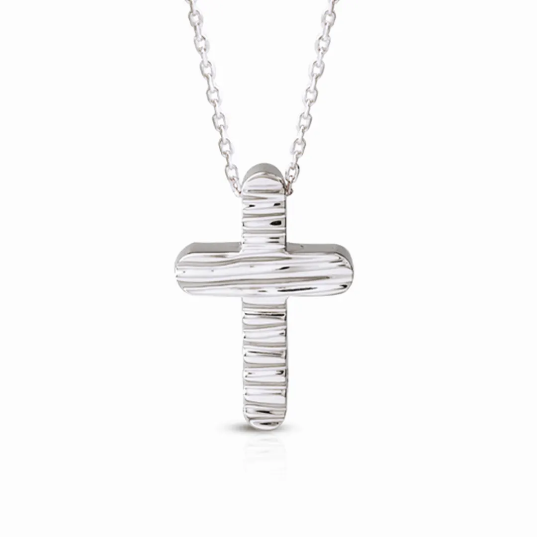 Curved Edges Hammered Gold Cross Pendant - Image 3