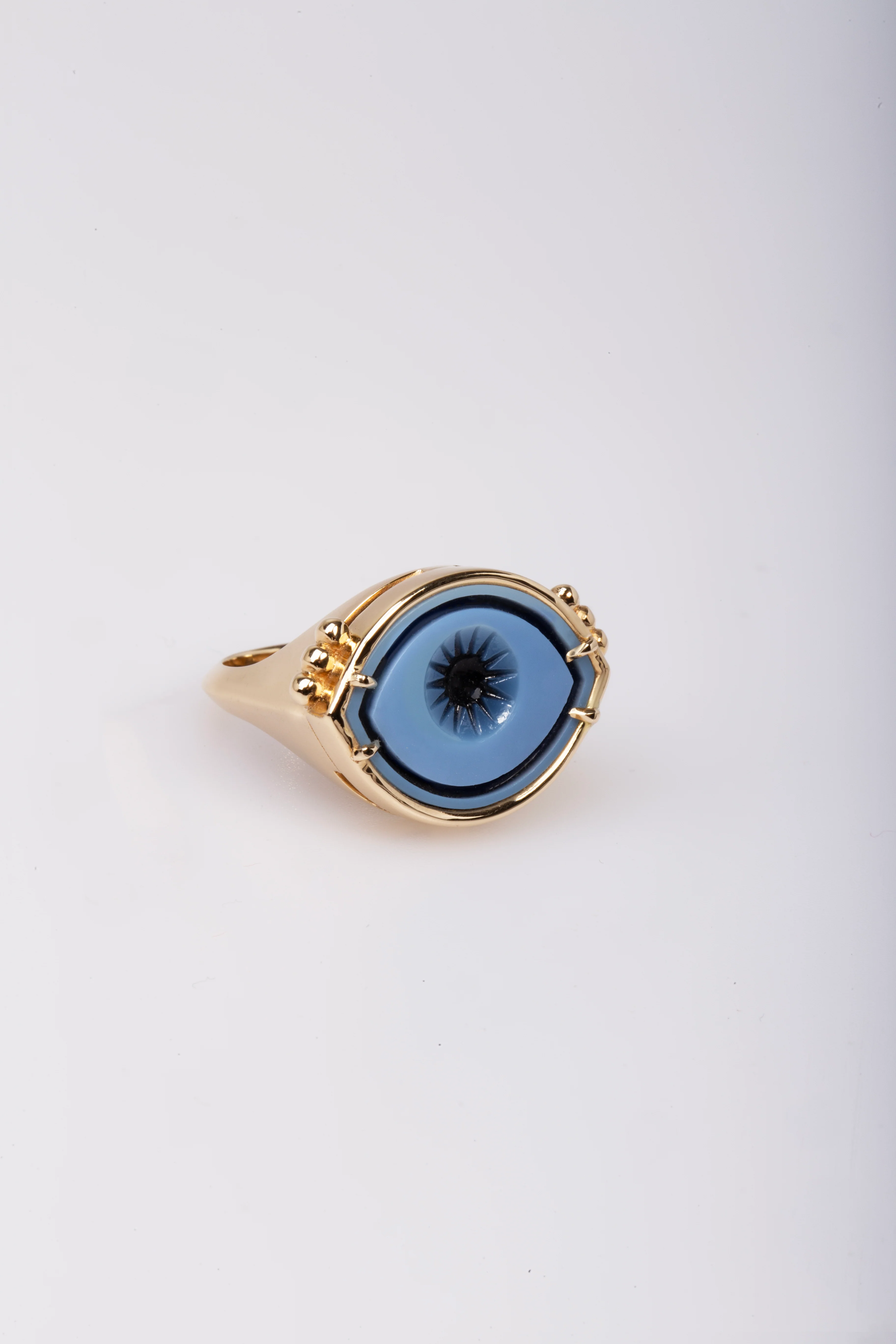 Cycladic Talisman 14K Gold Ring with Cameo Eye and 6 Gold Dots - Image 2
