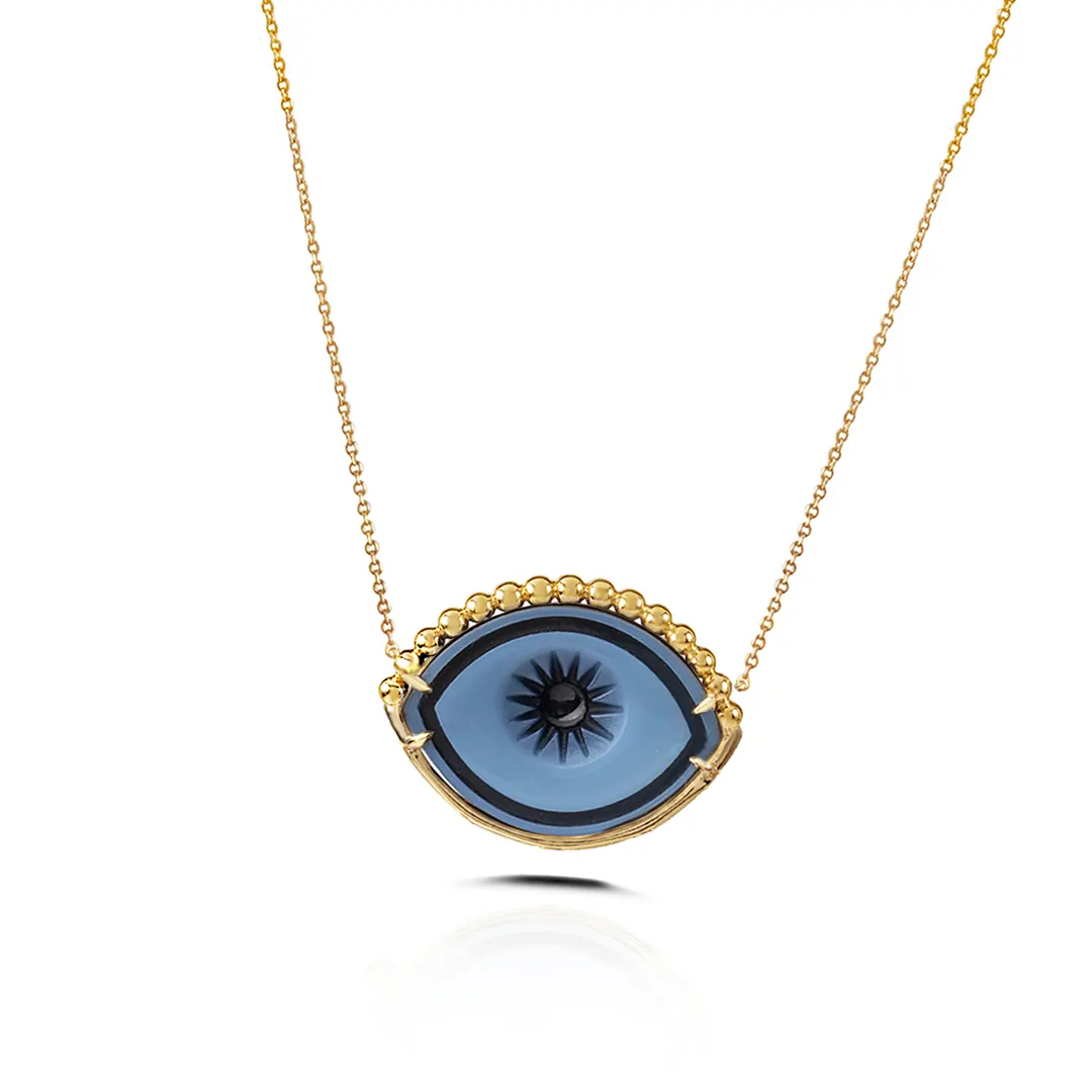 Cycladic Talisman Necklace with Cameo Eye and Gold Dots Lashes - Image 2