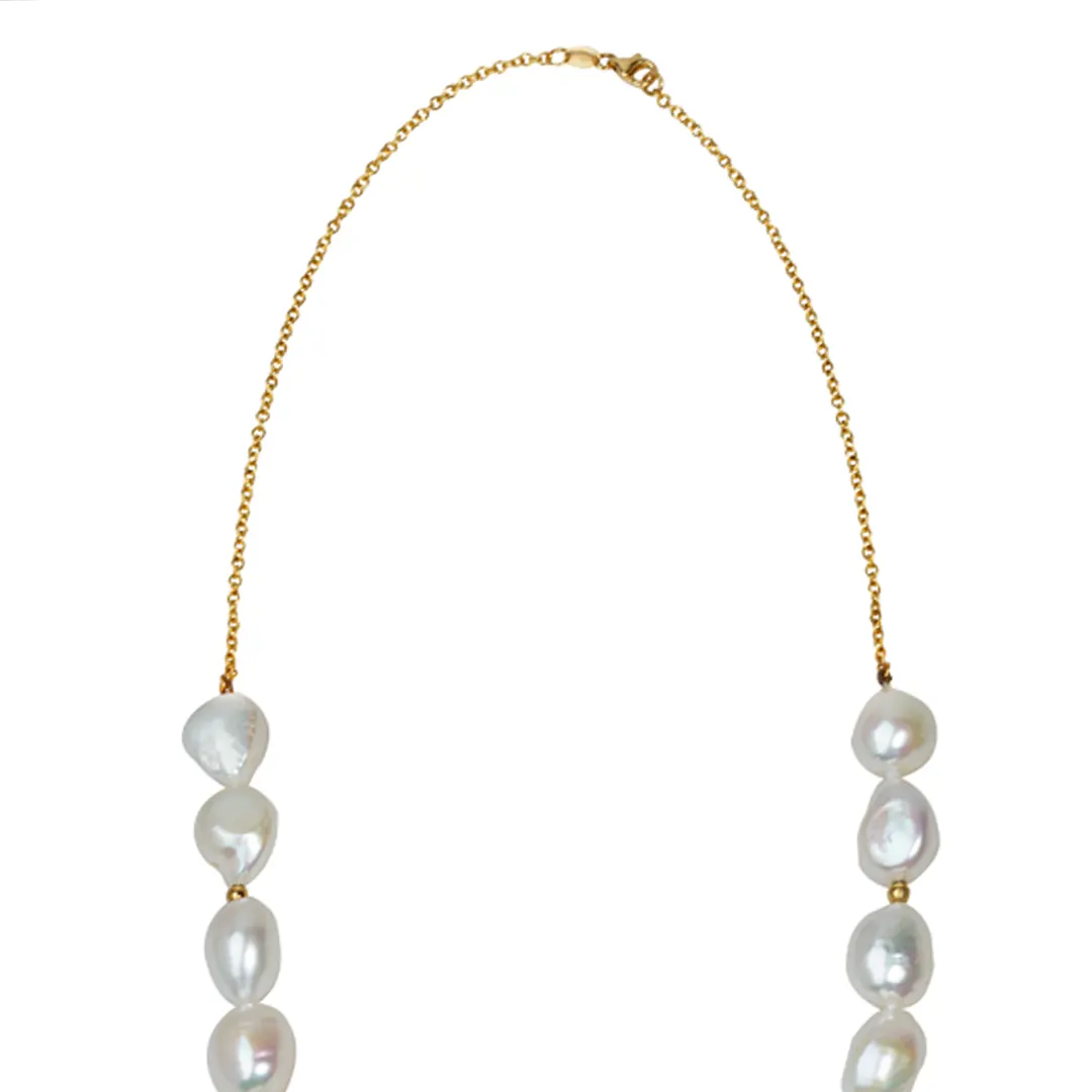 Long Rope Baroque Pearl Necklace with 14K Gold dot details and closure - Image 4