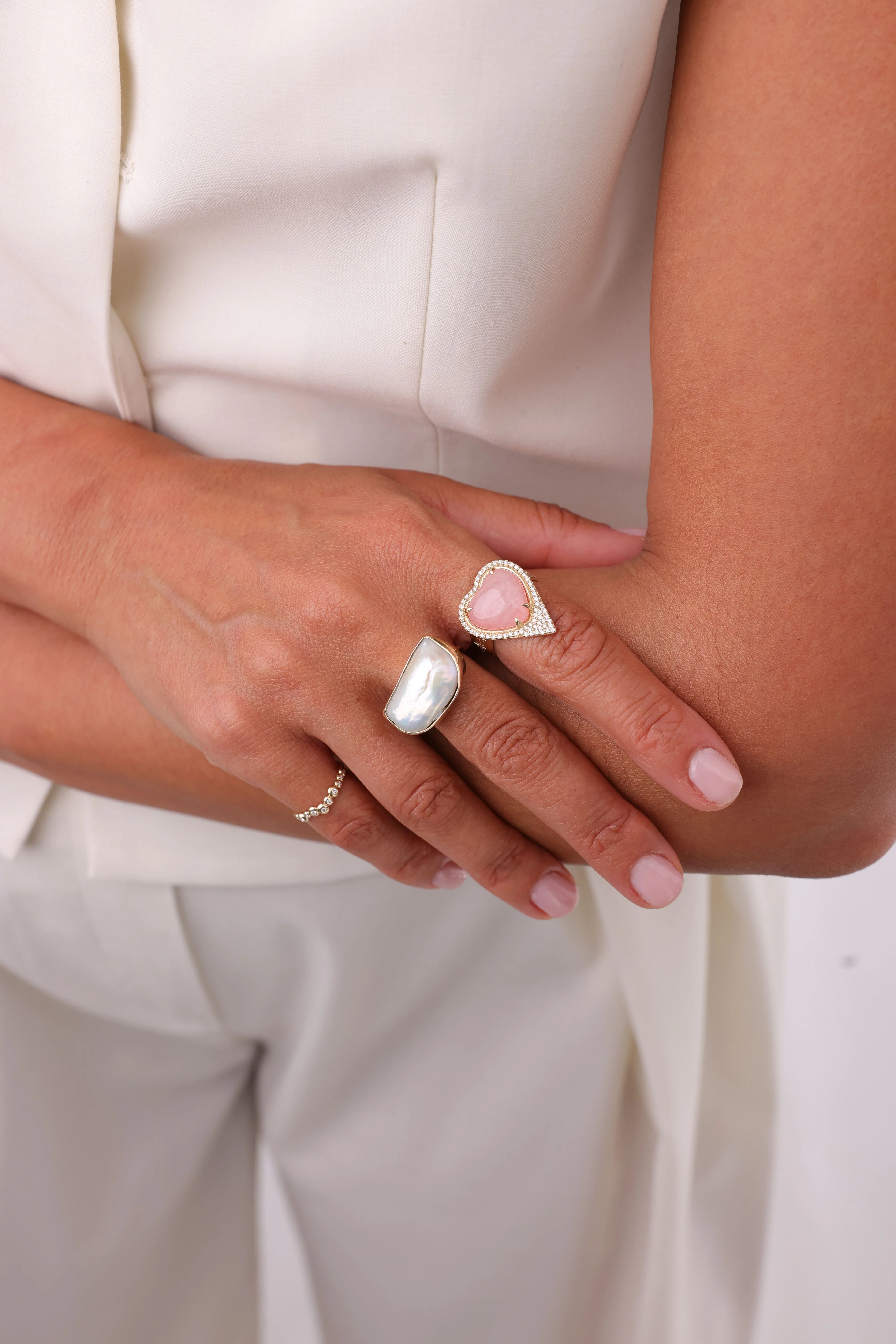 Morganite Heart Shaped, 14K Gold Thick Band Ring  surrounded by Diamonds - Image 3