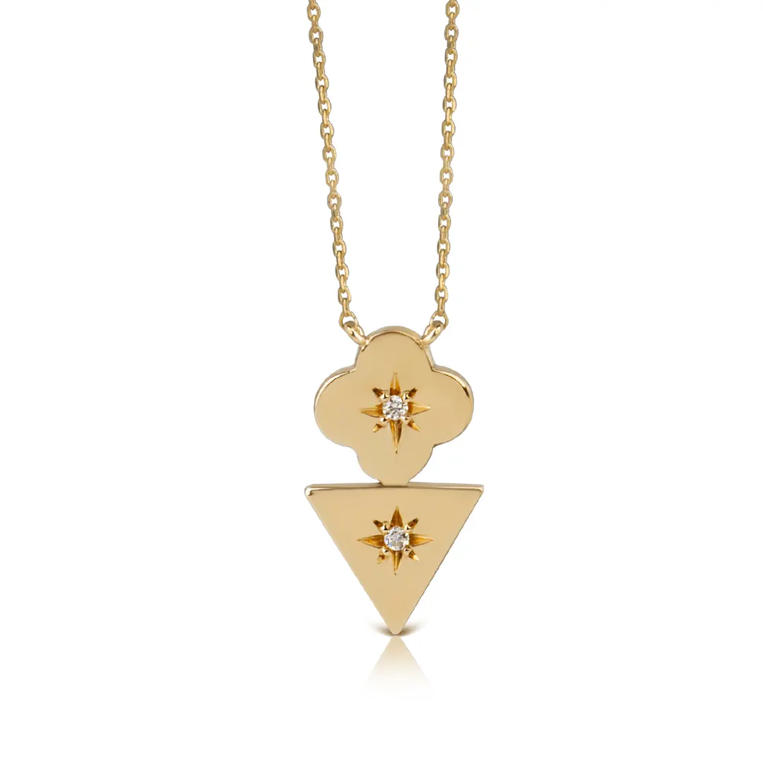 Flower and Triangle Diamond Star Necklace