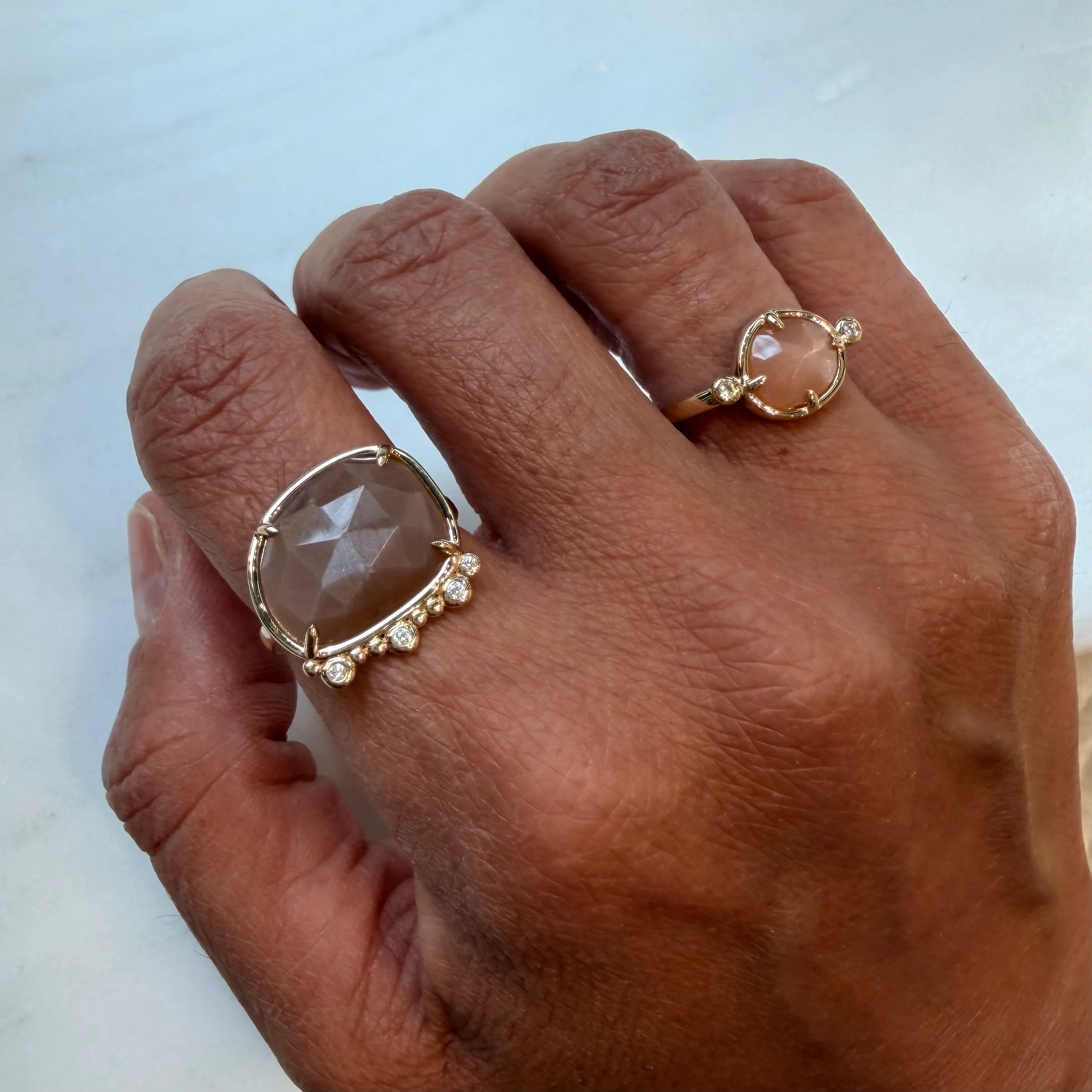 Nocturne – 14K Gold Ring with Moonstone & Diamonds - Image 5