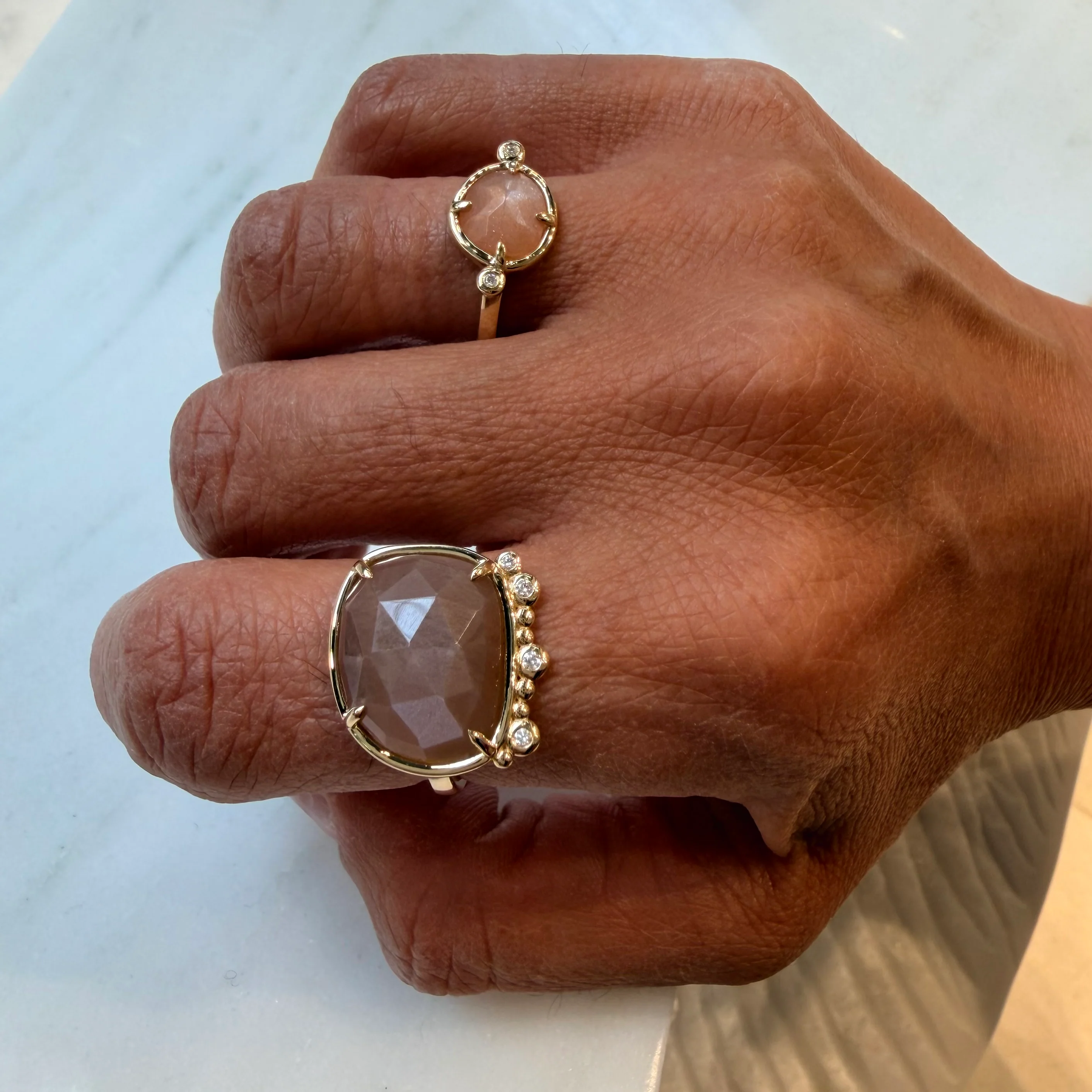 Nocturne – 14K Gold Ring with Moonstone & Diamonds - Image 6