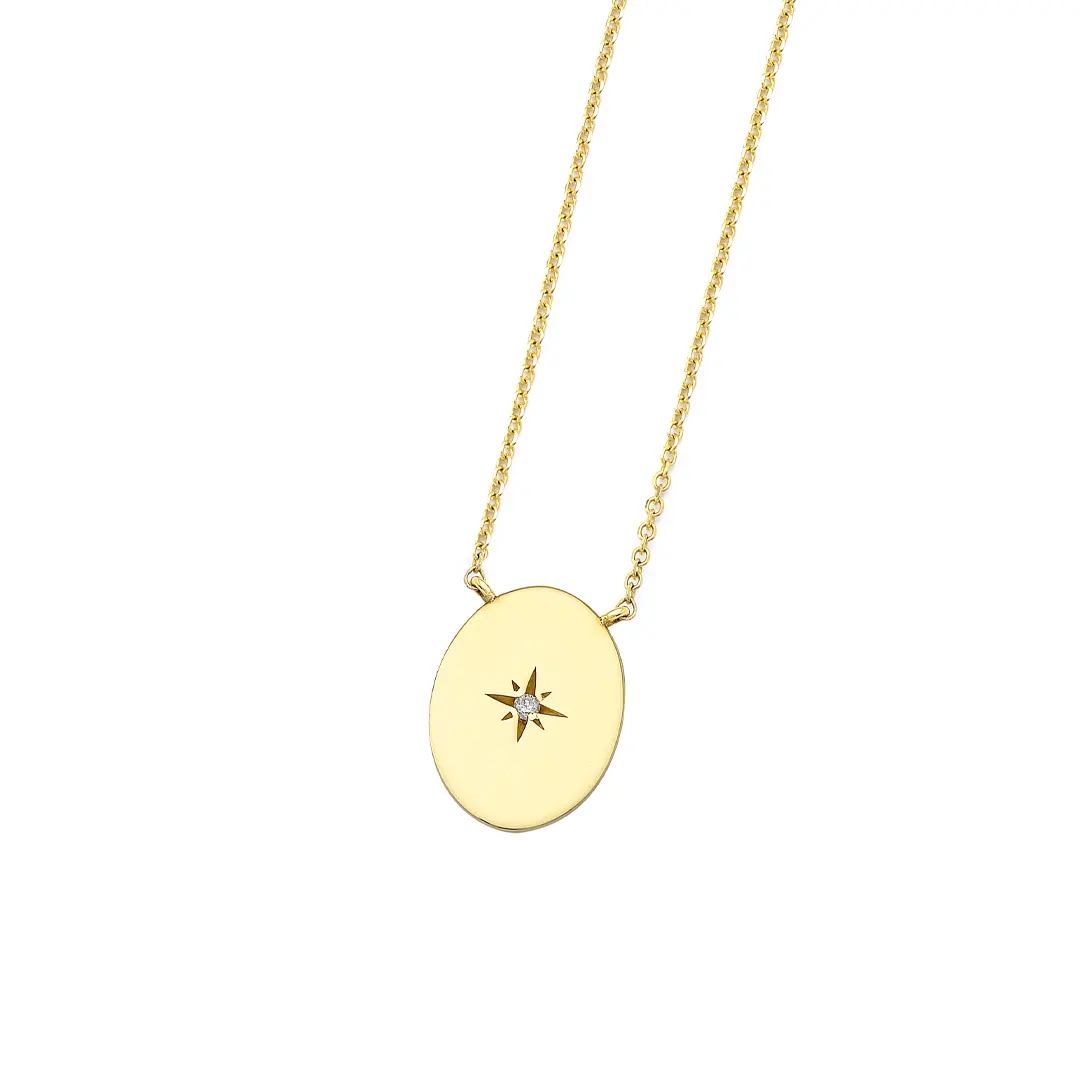 14K Gold Oval Diamond Star Necklace - Image 3