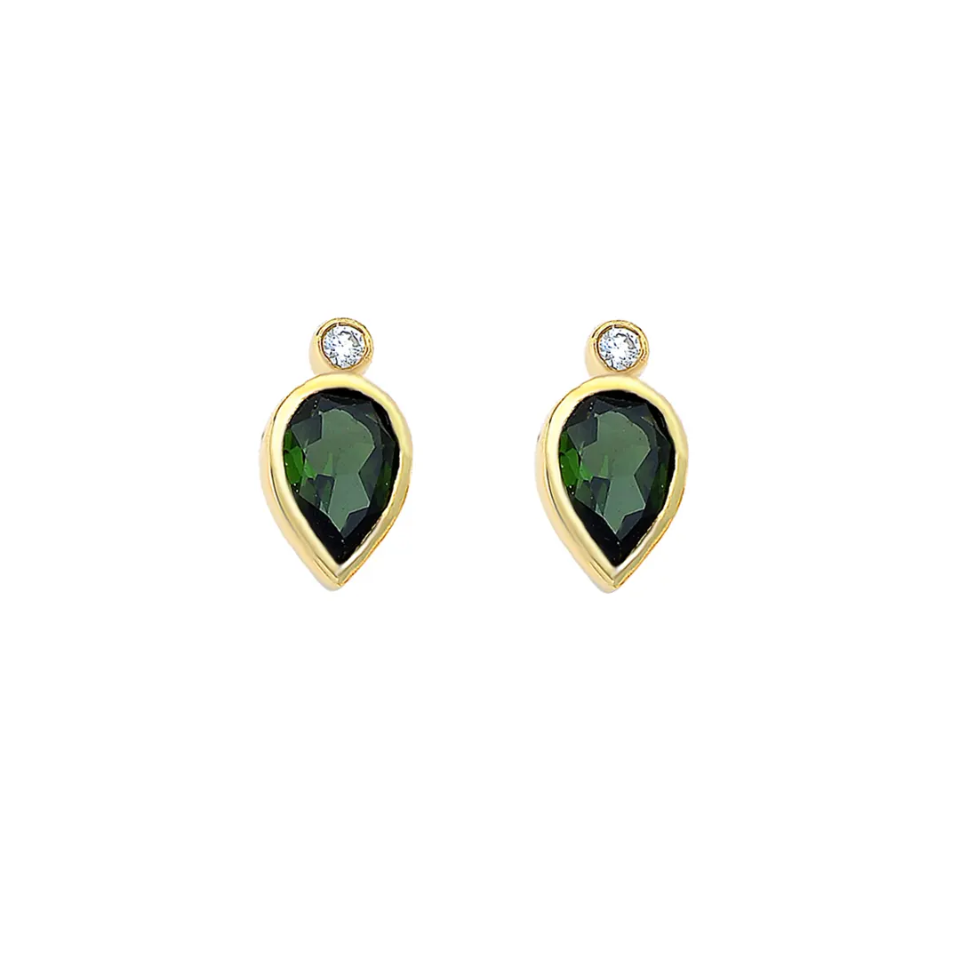Pear Shaped Green Tourmaline and Diamond Earrings