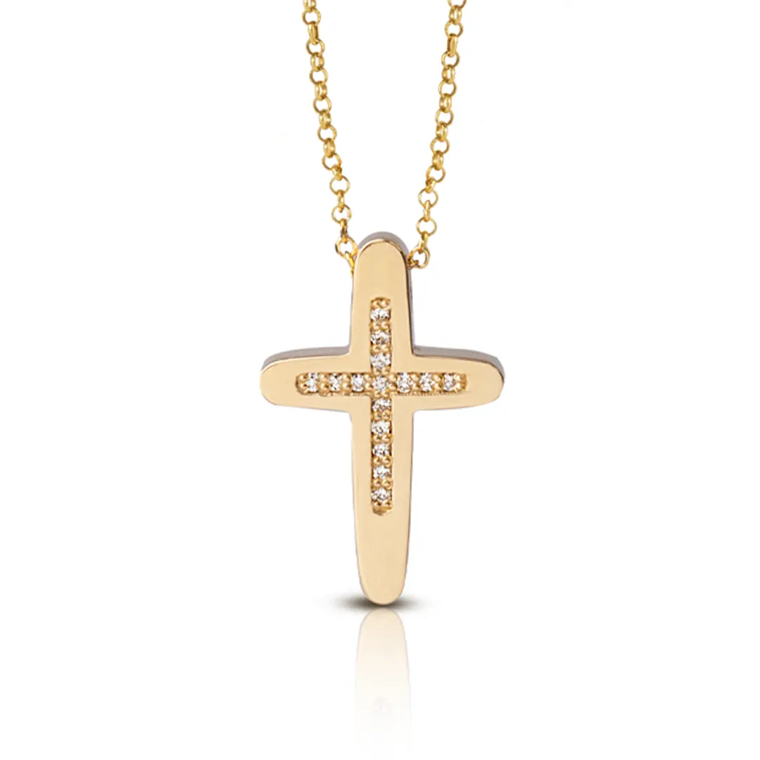 Pointed Edges Diamond Gold Cross, Medium size