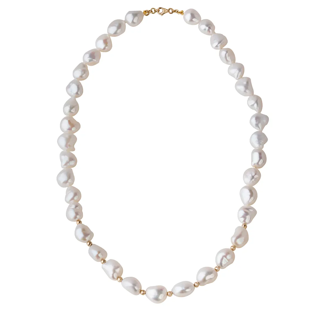 Rope Baroque Pearl Necklace with 14K Gold dot details and closure - Image 3