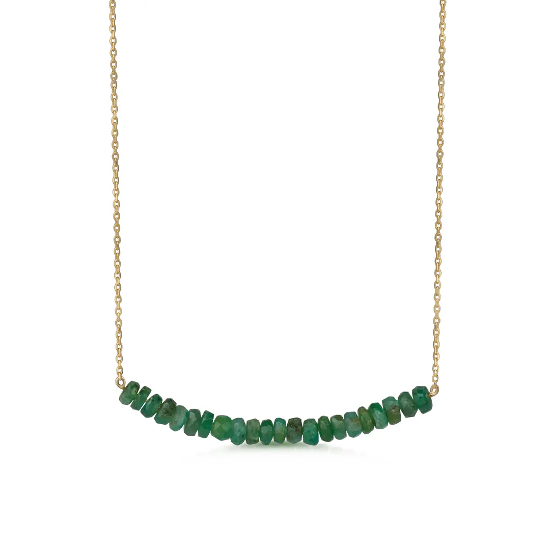 14K Gold Rough Emerald Inline Necklace