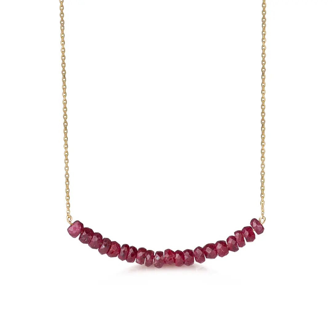 14K Gold Rough Rubies Inline Necklace