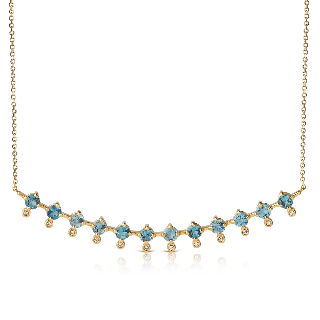 Round Shaped Aquamarine 14K Gold Necklace with Diamonds