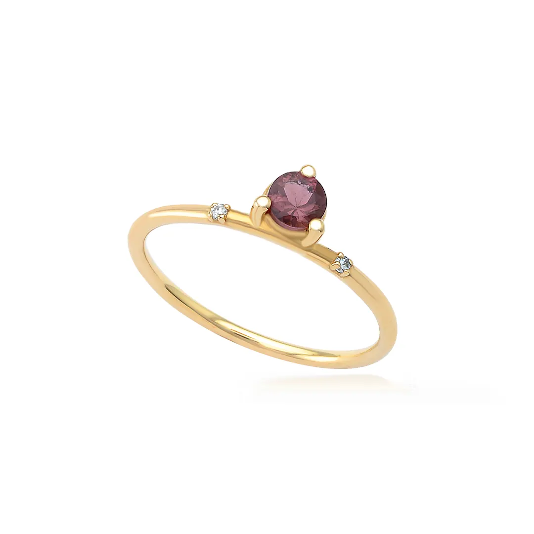 Round Shaped Side Red Tourmaline Ring with Diamonds - Image 2