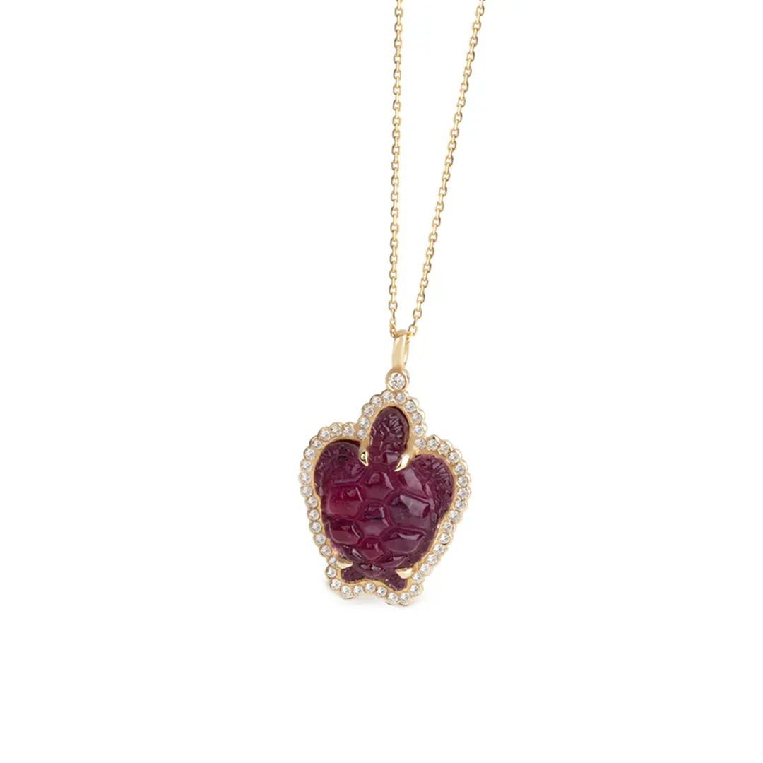 14K Gold Ruby Turtle Necklace with Diiamonds - Image 2