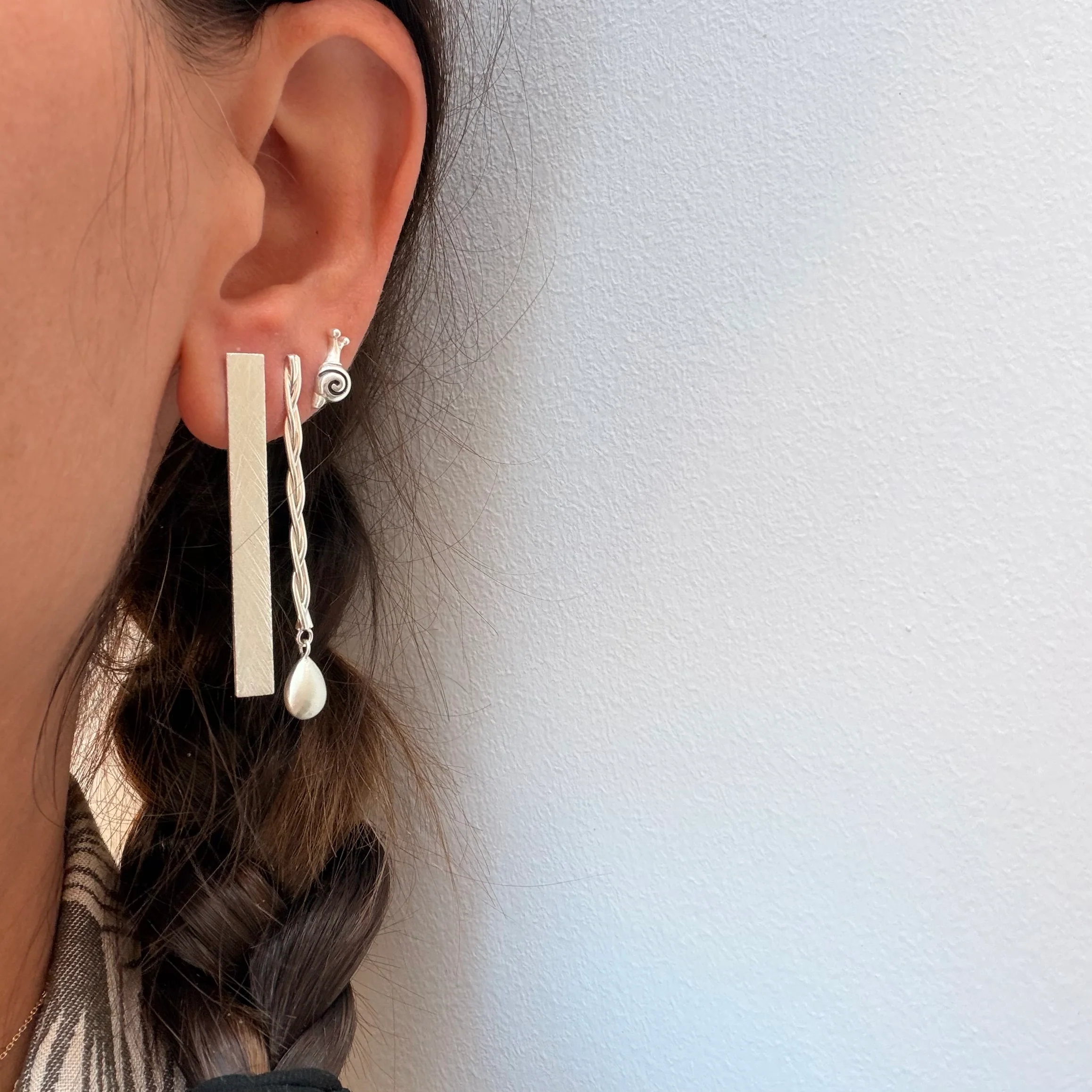 Silver Braided Drop Earrings - Image 3