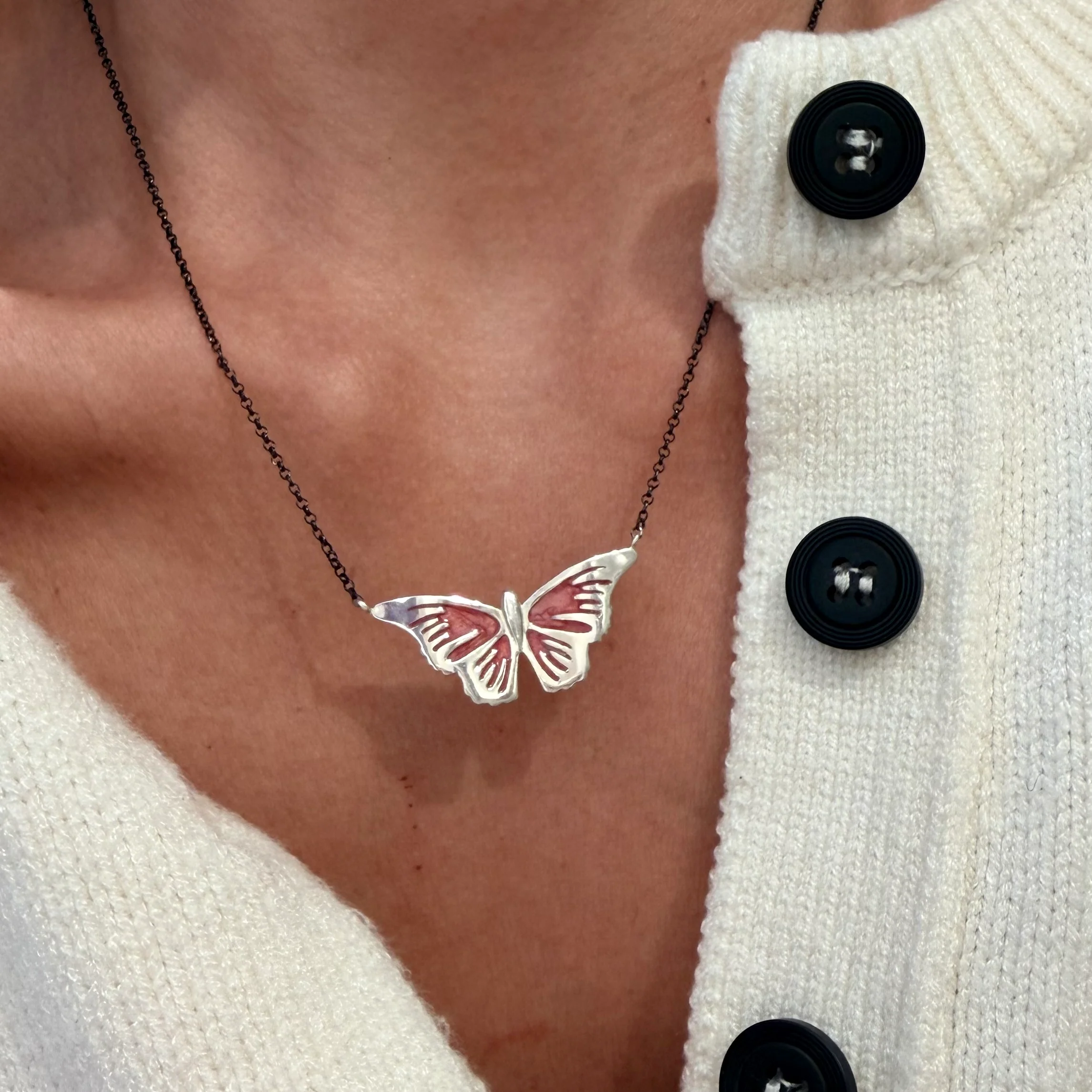Silver Butterfly Necklace with enamel details - Image 2