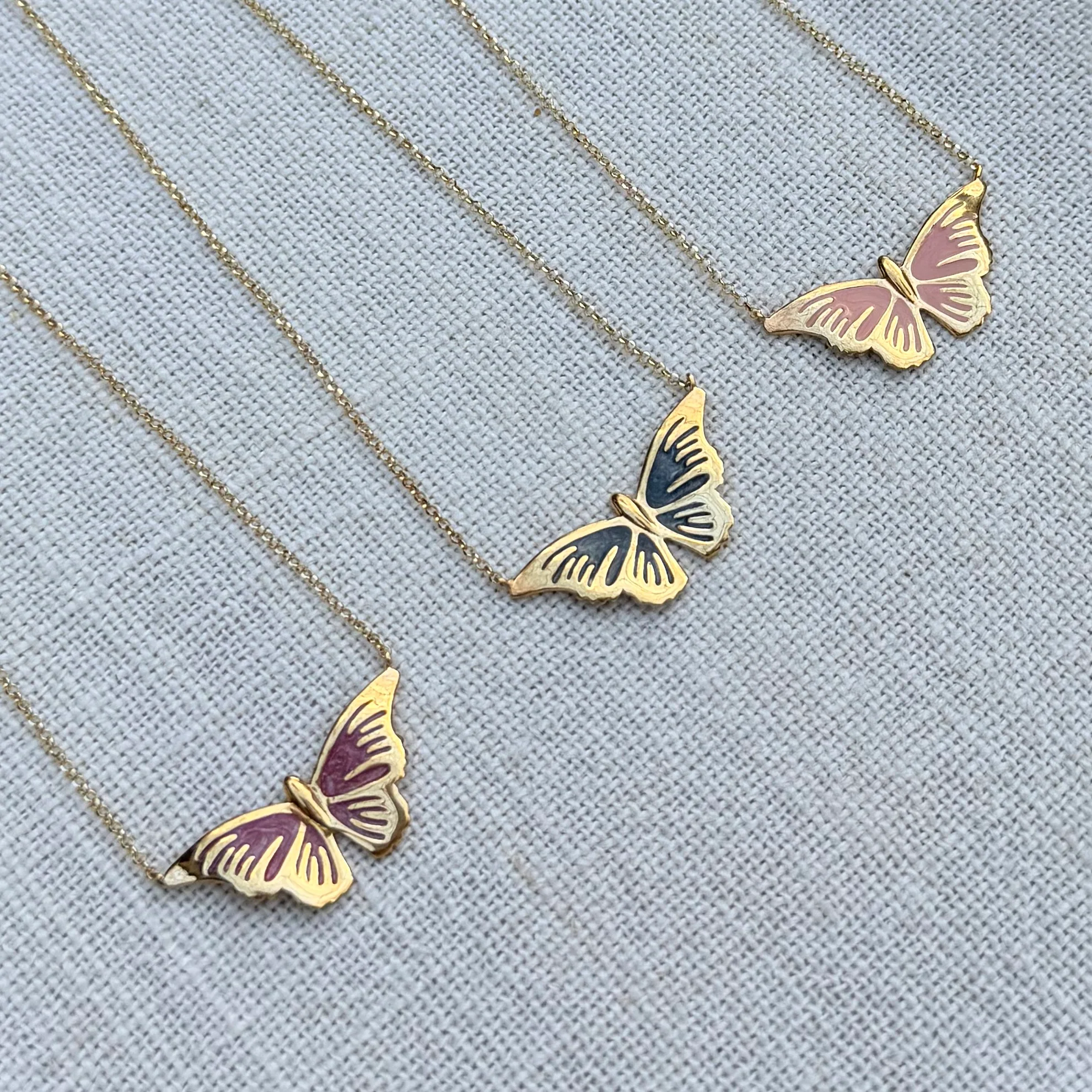 Silver gold plated Butterfly Necklace with enamel details - Image 2