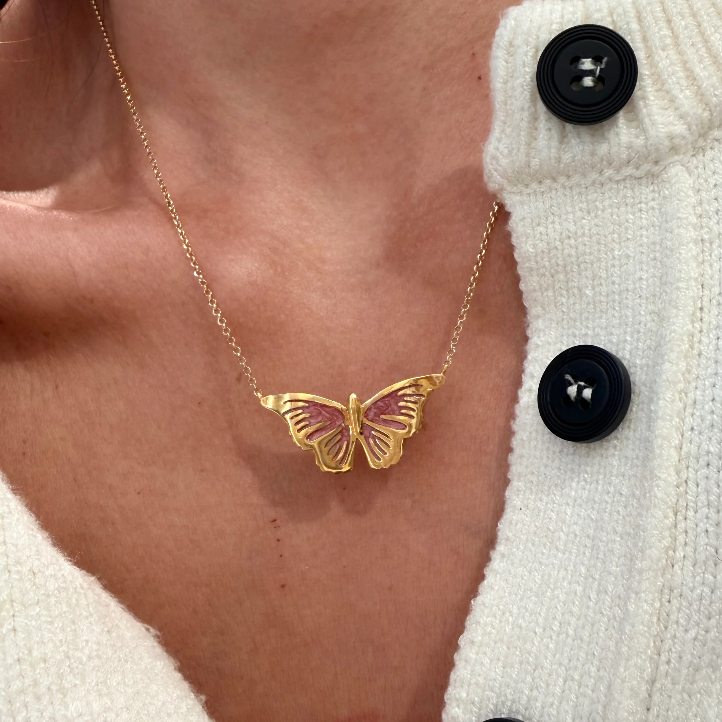 Silver gold plated Butterfly Necklace with enamel details - Image 4