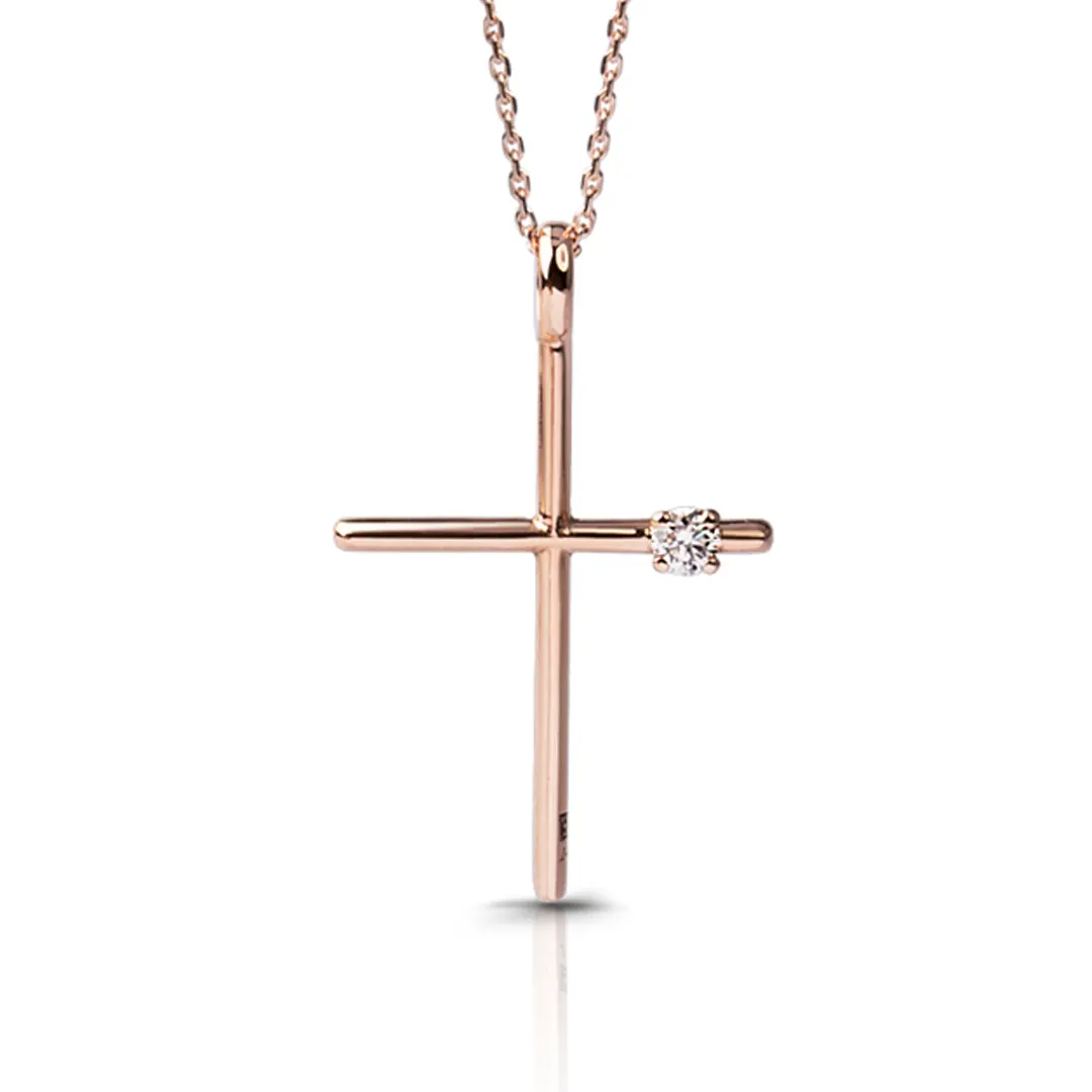 Slender Gold Cross Pendant with Diamond - Image 2