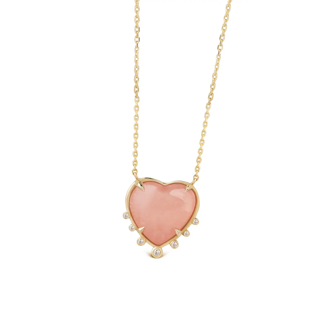 Small Heart Shaped Morganite 14K Gold Necklace with 7 Diamonds - Image 2