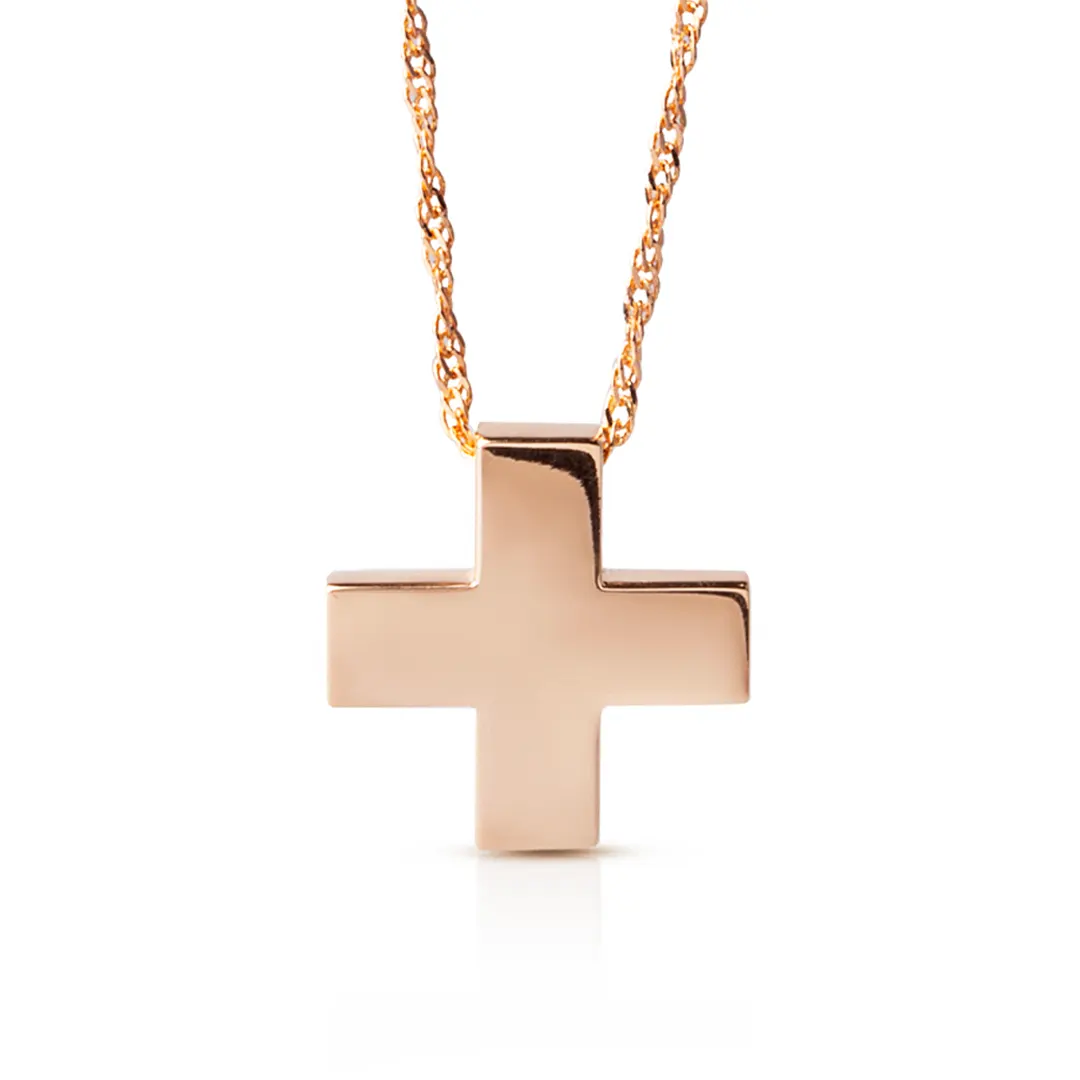 Thick Squared Gold Cross Pendant - Image 2