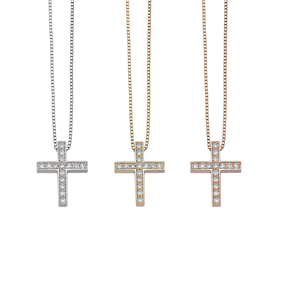Tiny Diamond Gold Cross Pendant - Image 4
