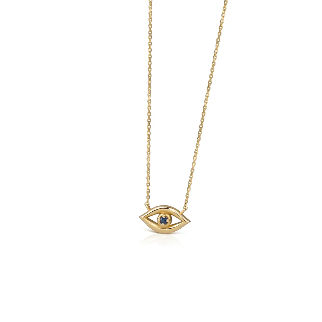 14K Gold Tiny Talisman Necklace with Sapphire - Image 2