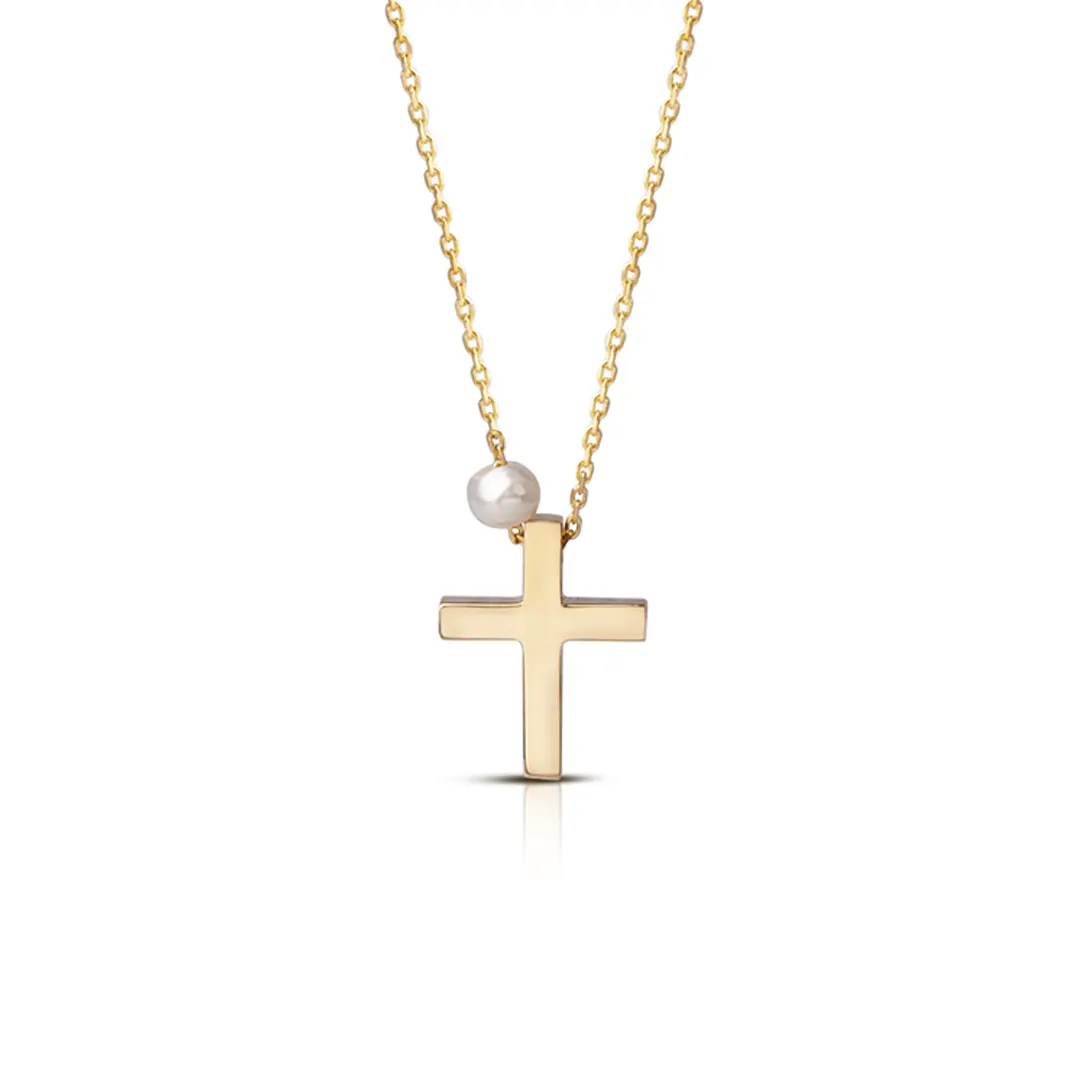 Tiny Gold Cross Pendant with Freshwater Pearl or plain