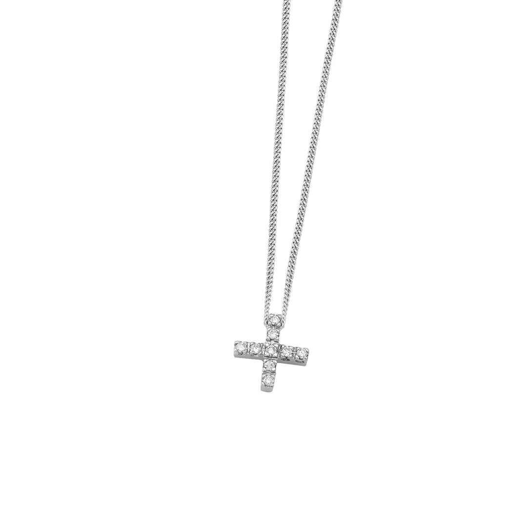 Tiny Squared Diamond Gold Cross Pendant - Image 2