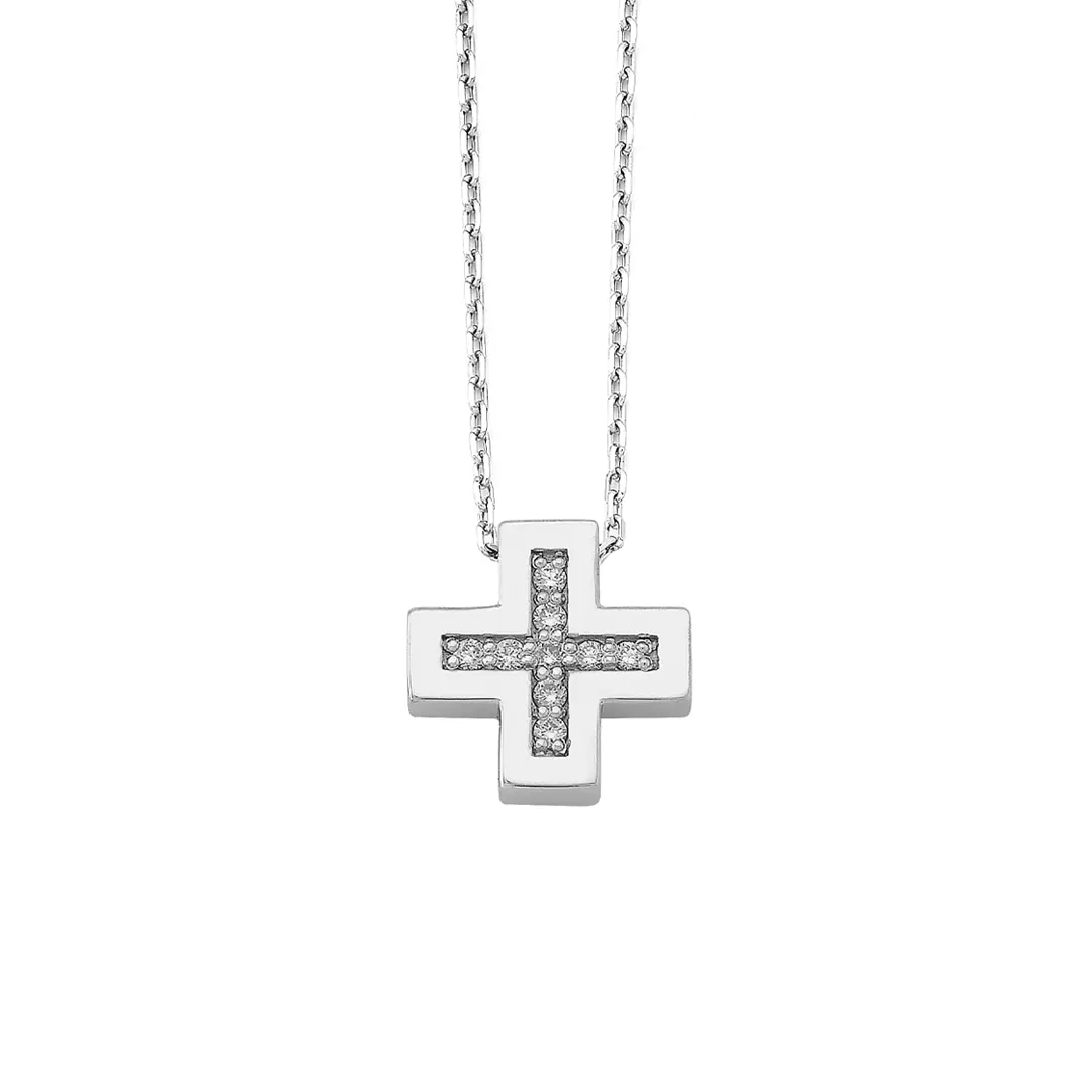 Tiny Squared Diamond Gold Cross Pendant - Image 3