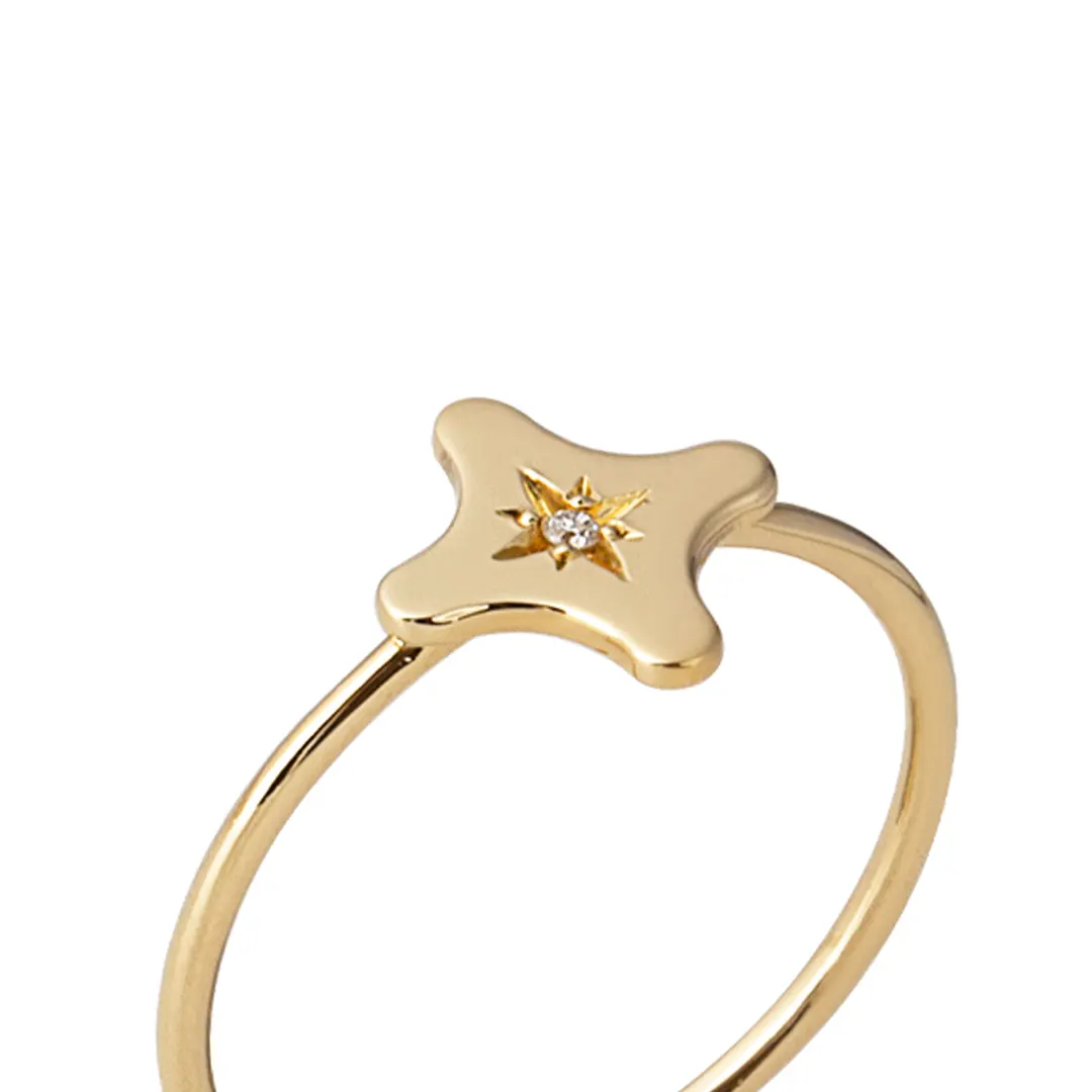 14K Gold Tiny Cross Diamond Star Ring - Image 2