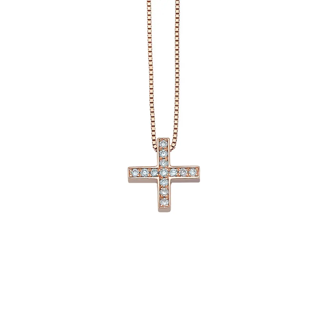 Tiny Thin Squared Diamond Gold Cross Pendant - Image 2