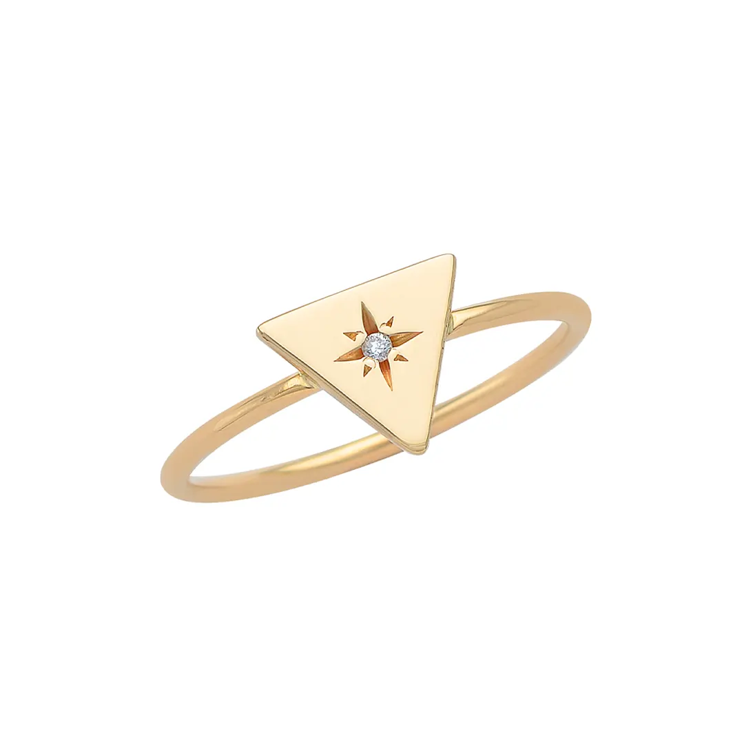 14K Gold Tiny Triangle Diamond Star Ring