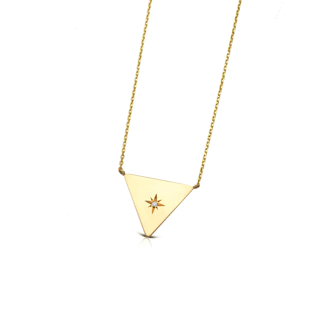 14K Gold Triangle Diamond Star Necklace (big) - Image 3