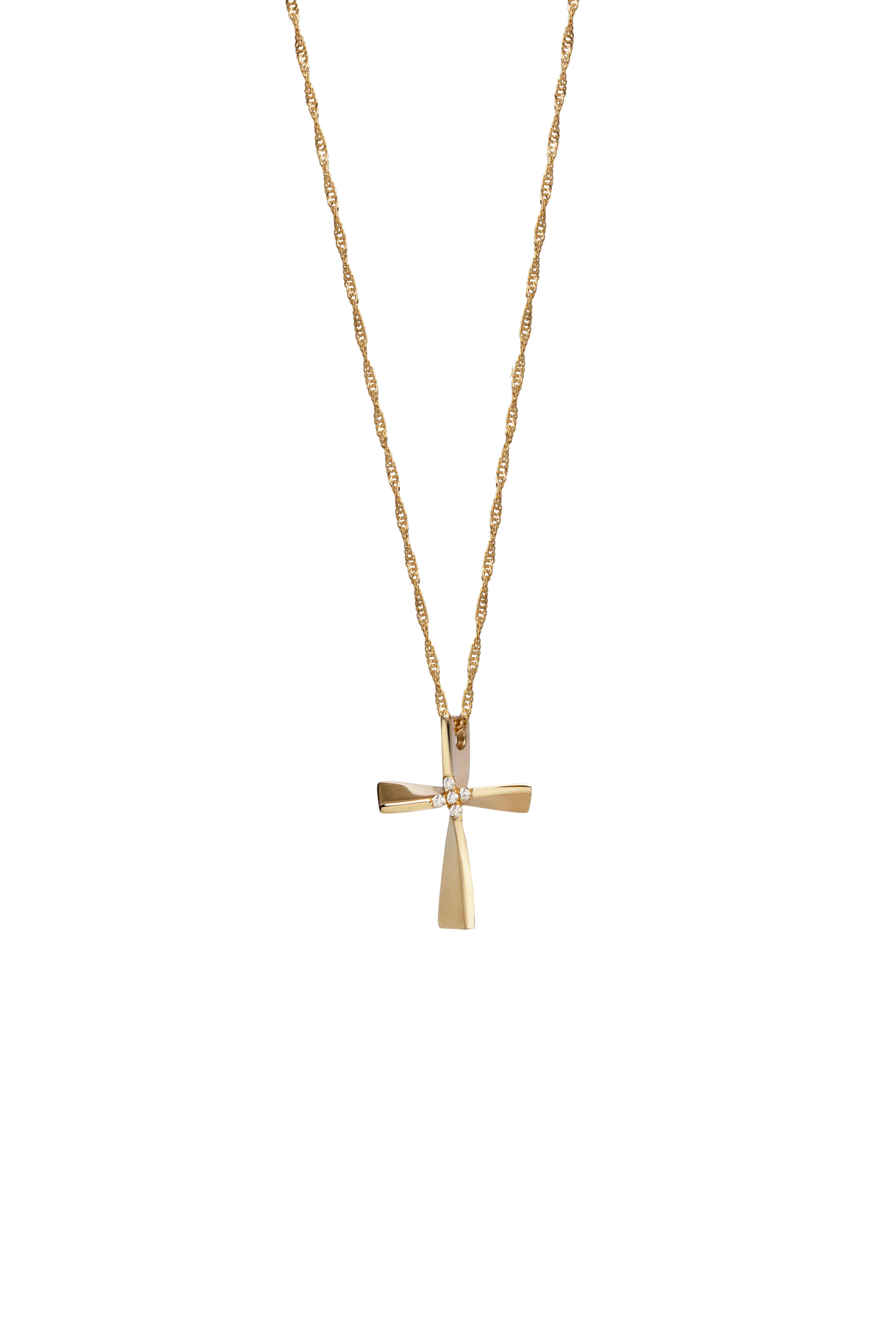 Twisted Gold Cross with 5 Diamonds, Small size - Image 2