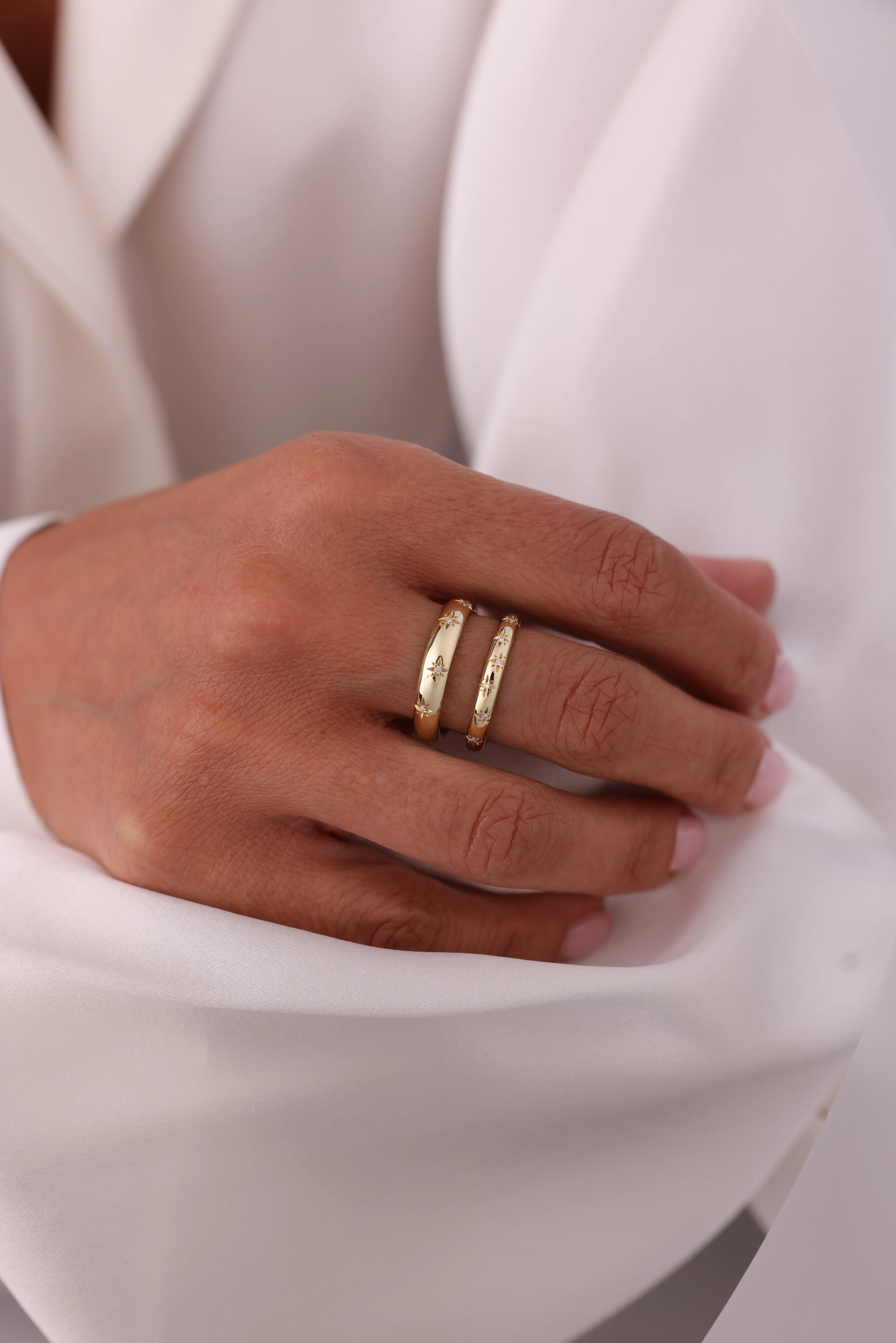 Wedding Court Band with Diamond stars, 4mm wide - Image 3